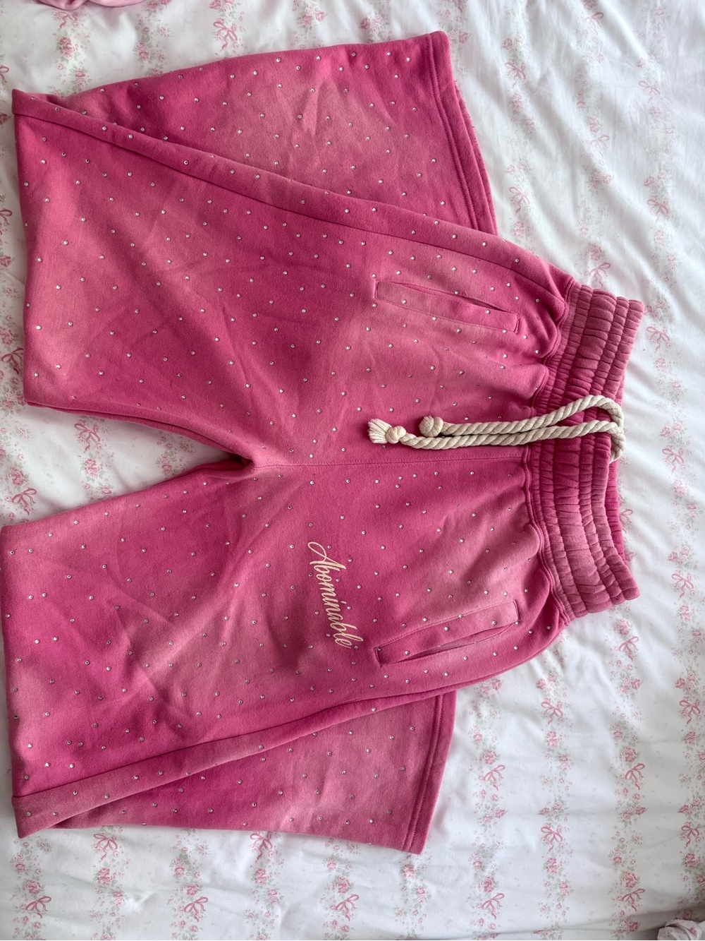 Embroidered Pink Kids Sweatpants with Rope Drawstring